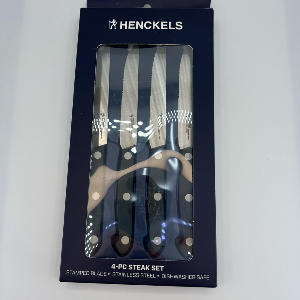 Henckels 4-pc Steak Knife Set, Stamped Blade, Stainless Steel, Dishwasher Safe